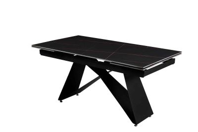 un gros plan d'une table au plateau en marbre noir