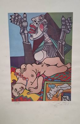 une image représentant un tableau où l'on voit une femme et un homme sur un lit