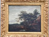 une peinture à l'huile d'un paysage avec un arbre au premier plan