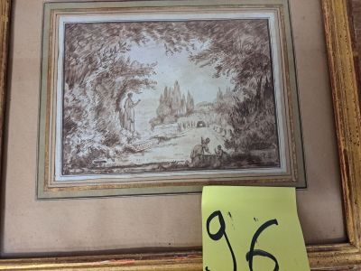 l'image d'un tableau représentant un paysage, dans un cadre doré