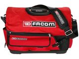 the bag is red and black with a logo on it