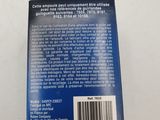 a close up of the back of a blue box with a barcode on it
