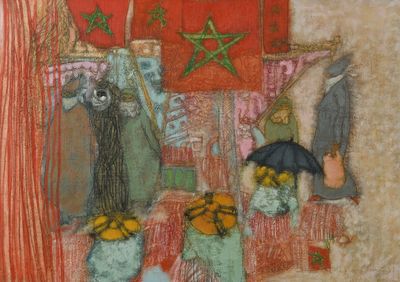 un dessin représentant un tableau où l'on voit un chat et un chat avec un parapluie