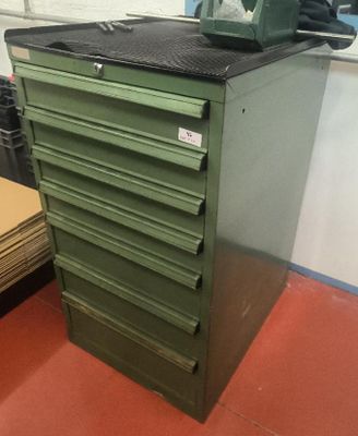 une armoire verte surmontée d'un tiroir