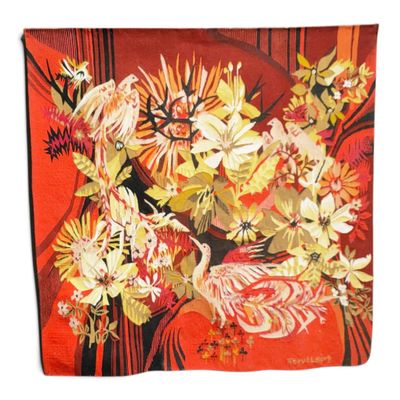 an image of a red and yellow floral print scarf