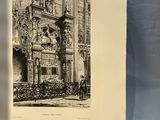 an open book with a drawing of a building on it