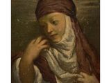 a painting of a woman with a red head scarf