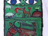 a picture of a picture of a painting with animals on it