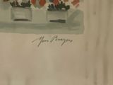 a picture of a painting of flowers in a window sill
