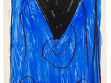 an image of a blue and black painting with a black triangle
