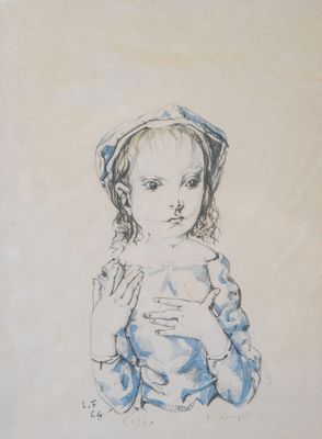 dessin représentant une petite fille tenant une poupée dans ses mains
