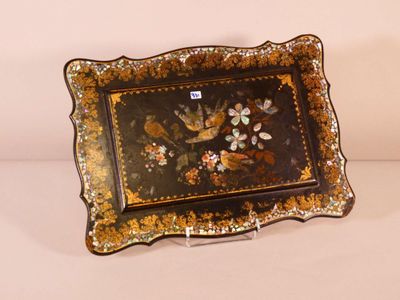 Plateau de table travailleuse en bois laqué à décor polychro… - Photo 1