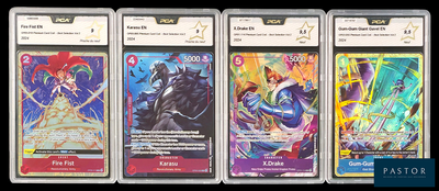 Quatre types différents de cartes Pokémon sont représentés sur un fond noir.