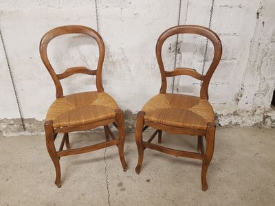 Paire de chaises paillées - H. 90 cm - Epoque Louis-Philippe