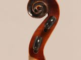 a close up of the back of a violin with a fiddle in the foreground