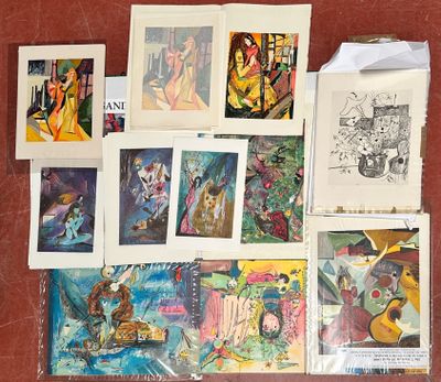 tout un tas de cartes illustrées posées ensemble sur la table