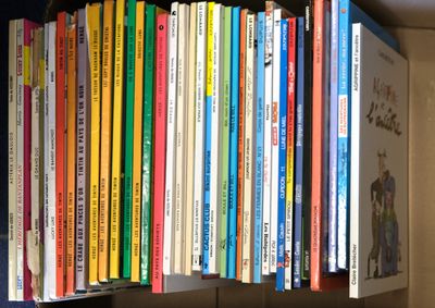 une étagère sur laquelle sont posés tout un tas de livres pour enfants
