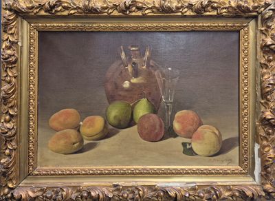 J.FLEURY BITH Nature morte à la coupe de champagne Huile sur…