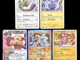 four different pokemon cards are shown on a black background