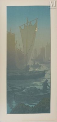 une image d'un tableau représentant un bateau dans l'eau