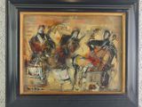 an oil painting of a group of musicians playing instruments on a wall