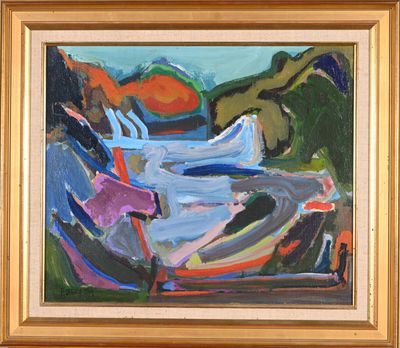 an oil painting of a boat in a body of water