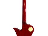an electric guitar with a red body on a white background