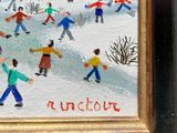 a painting of a group of people playing in the snow