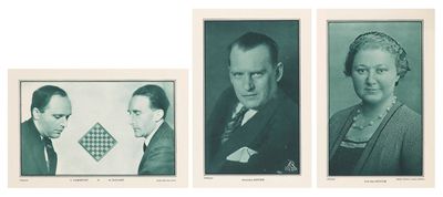 three black and white photographs of a man and a woman and a man in a suit