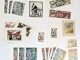 a lot of different types of stamps on the table