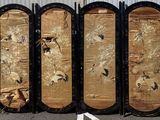 four paneled screen with birds and flowers painted on it
