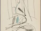 an image of a black and white drawing of a person sitting on a couch
