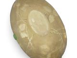 a rock with a hole in it on a white surface
