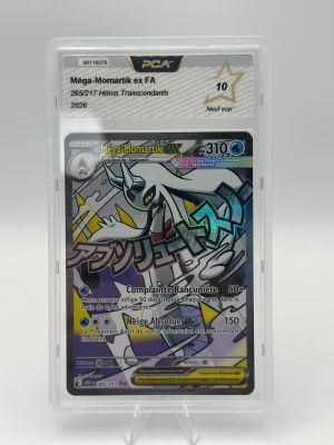 a close up of a pokemon card in a plastic holder