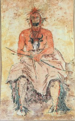 an image of a painting of a man sitting on a rock