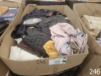 une boîte en carton remplie de vêtements dans un magasin