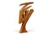 wooden sculpture of a tree with curved branches on a white background