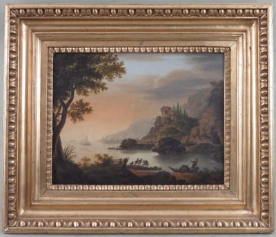 an oil painting of a landscape with a castle on a hill