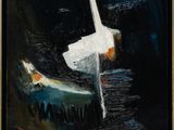une image représentant un tableau où l'on voit un avion survolant une étendue d'eau
