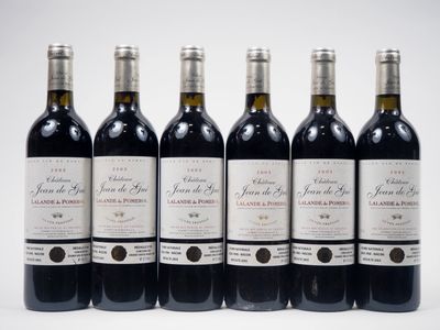 six bouteilles de vin rouge sont alignées