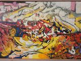 peinture représentant un tableau de fleurs dans un vase posé sur une table