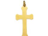 a gold cross pendant on a white background