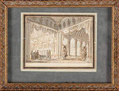 a drawing of a drawing of an interior with figures