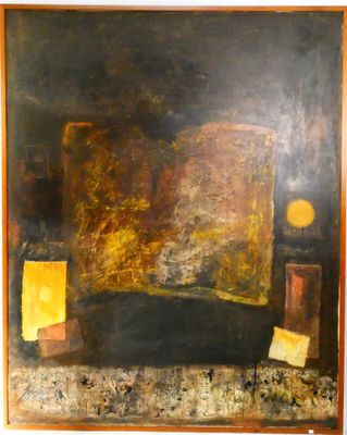 une image représentant un tableau sur lequel figurent un canapé et une lampe posée sur une table