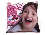 a pillow that has a picture of a girl on it