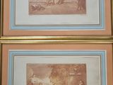 two framed pictures of a couple of people sitting on a bench