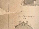 two drawings of a house and a building on a piece of paper