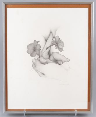 une image représentant un dessin d'une main tenant une fleur