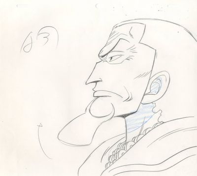 dessin représentant un homme en costume, une cigarette à la bouche