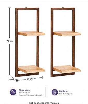 les dimensions des étagères sont indiquées pour chacune d'entre elles